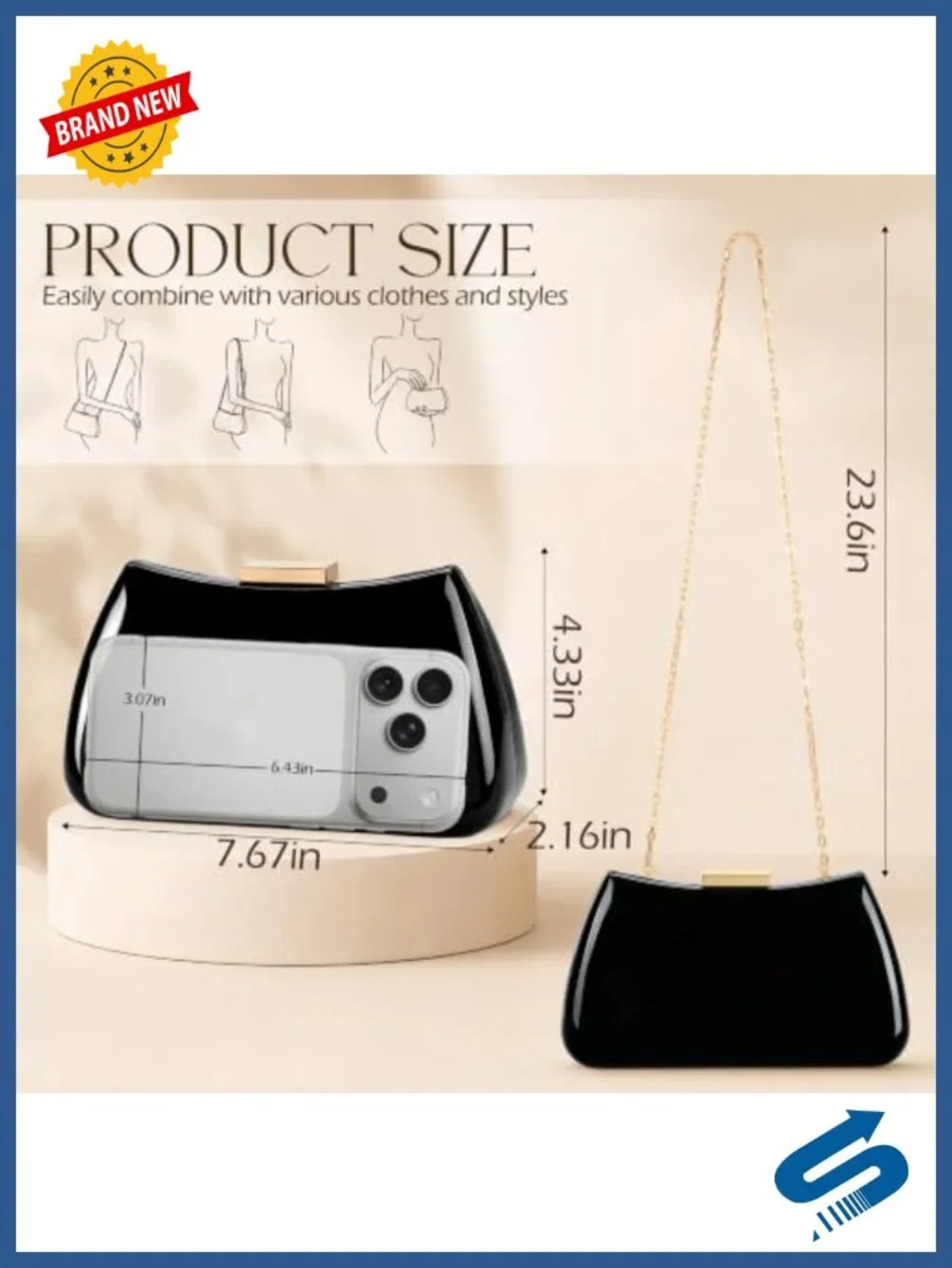 Trapezoid PU Leather Evening Clutch with Detachable Chain Strap